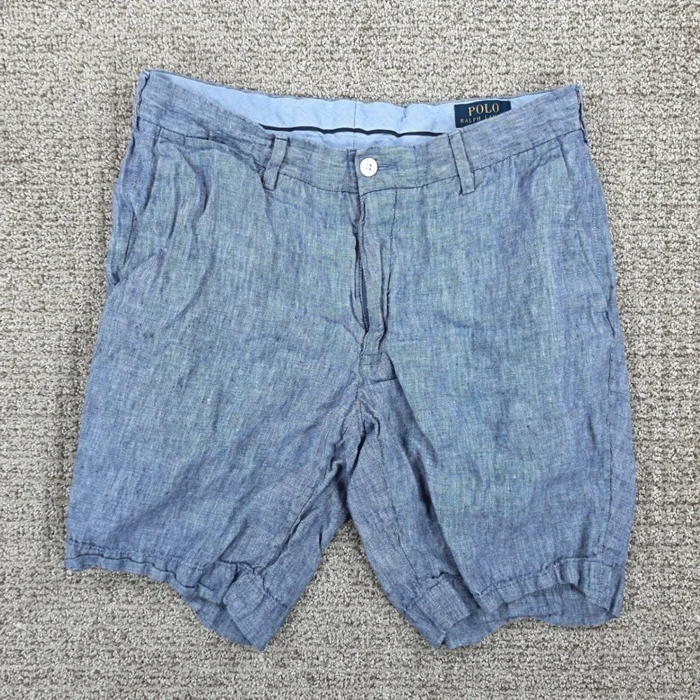 Polo Ralph Lauren Mens‎ 32 Blue 100% Linen Classic Fit Shorts 9